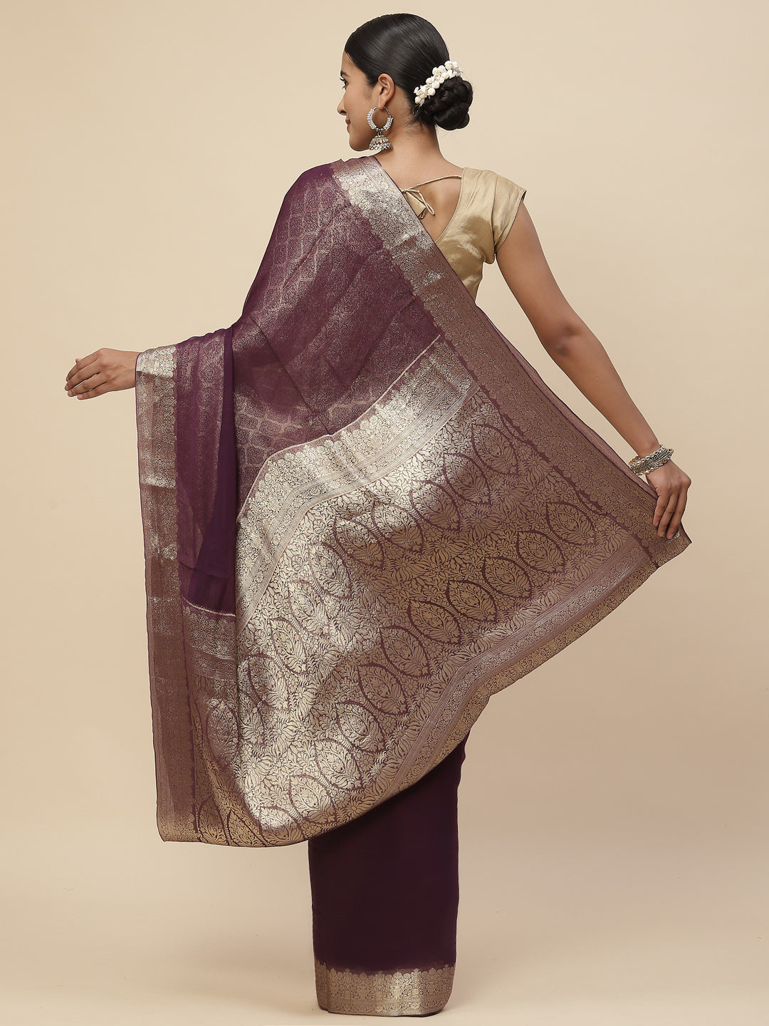Zari Border Chiffon Plain Saree