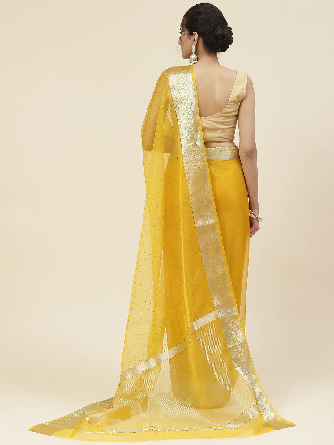 Stone Work Organza Plain Saree