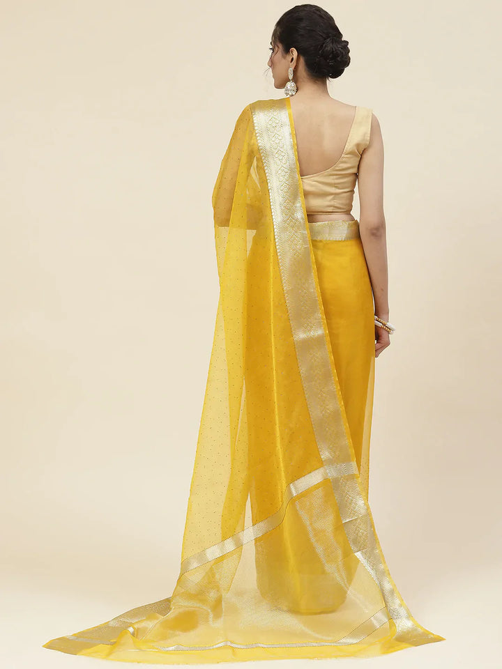 Stone Work Organza Plain Saree