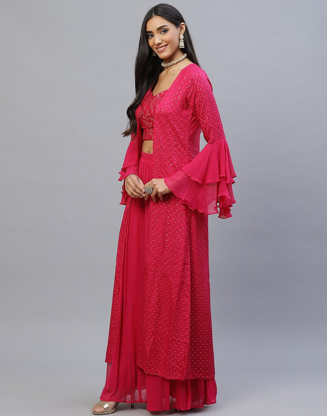 Maroon, Rani and Navy Blue Handloom Dupion Salwar Kameez with Shrug