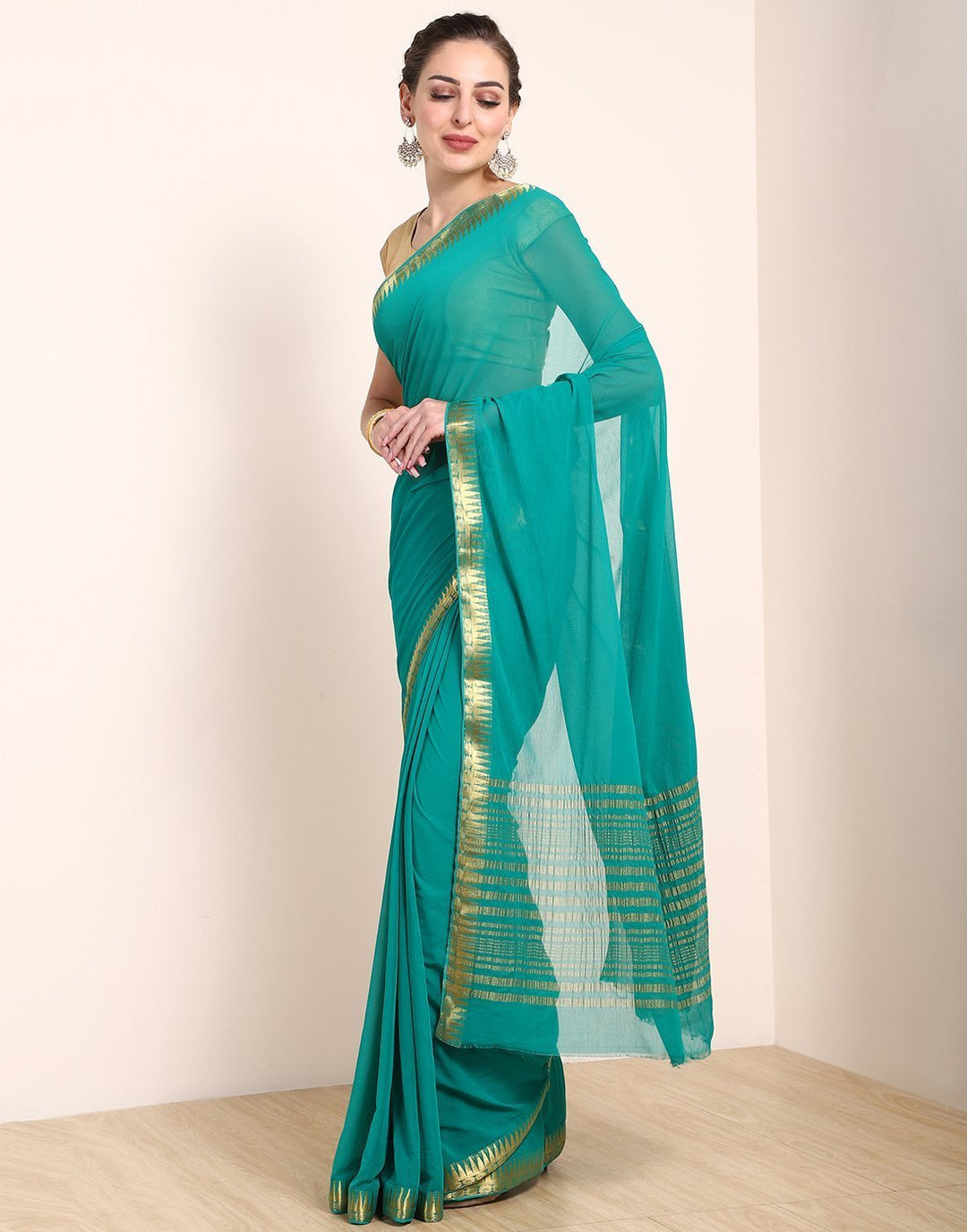 MBZ Meena Bazaar-Navy Blue Art Chiffon Saree