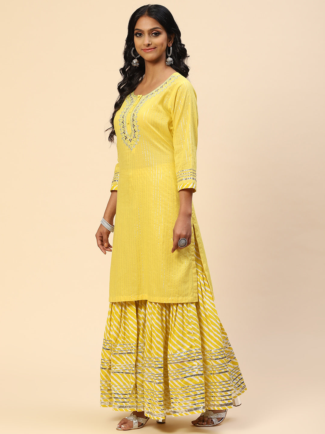 Zari Gota Work Cotton Kurta With Pants