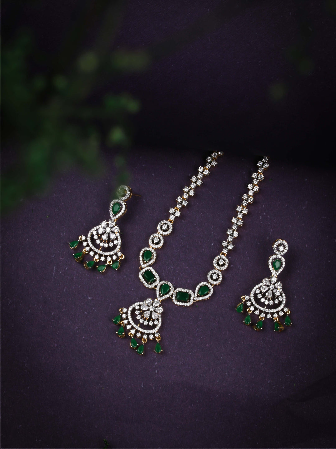 Golden AD Silver Pendant Set With Earrings