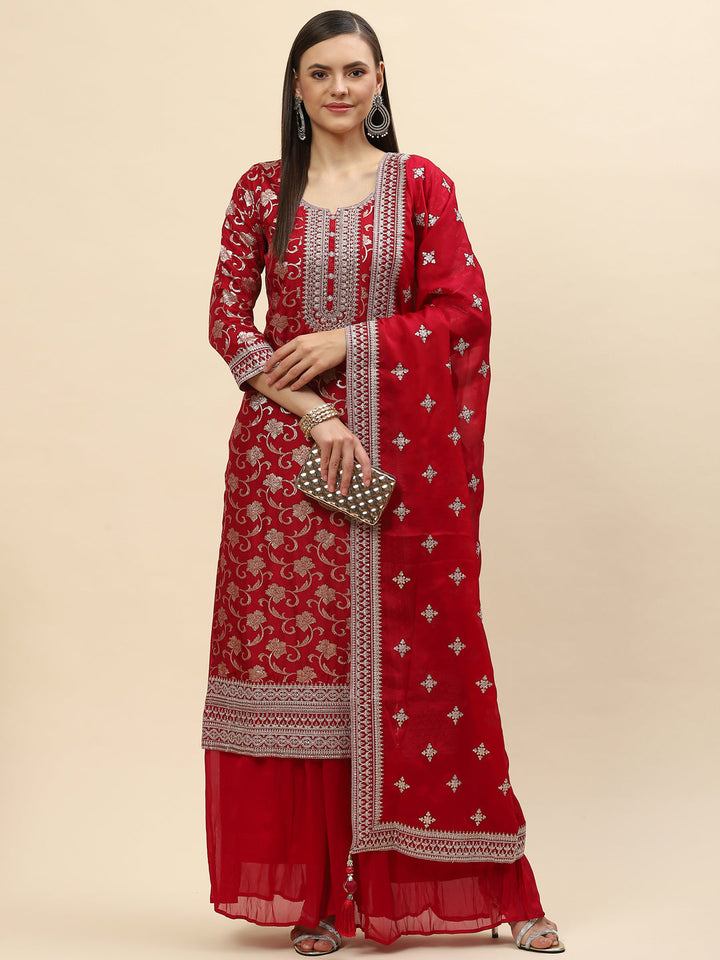 Zari Jaal Handloom Kurta With Palazzo &amp; Dupatta