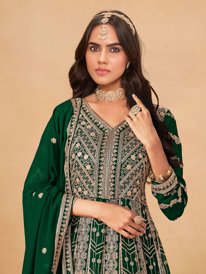 Embroidered Georgette  Semi Stitched Kurta With Pant &amp; Dupatta