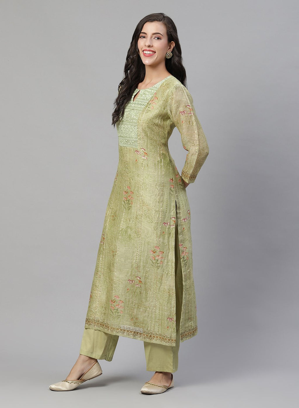 Printed Chanderi Kurti With Pant