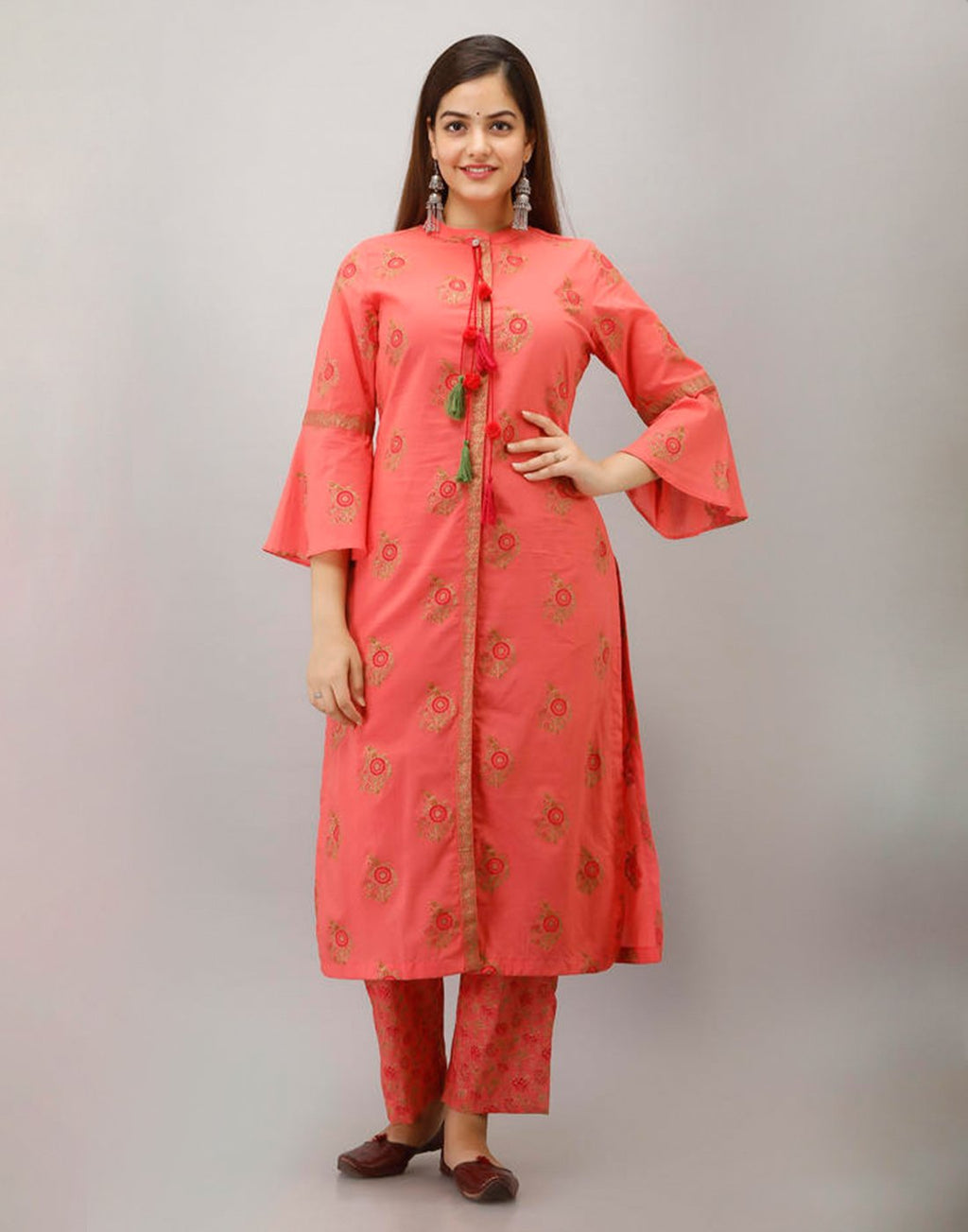 Printed Cotton Kurti And Pant With Bell Sleeves