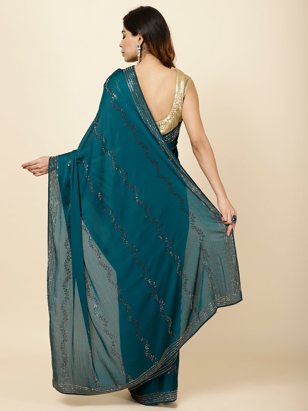 Stone Embroidered Chiffon Saree