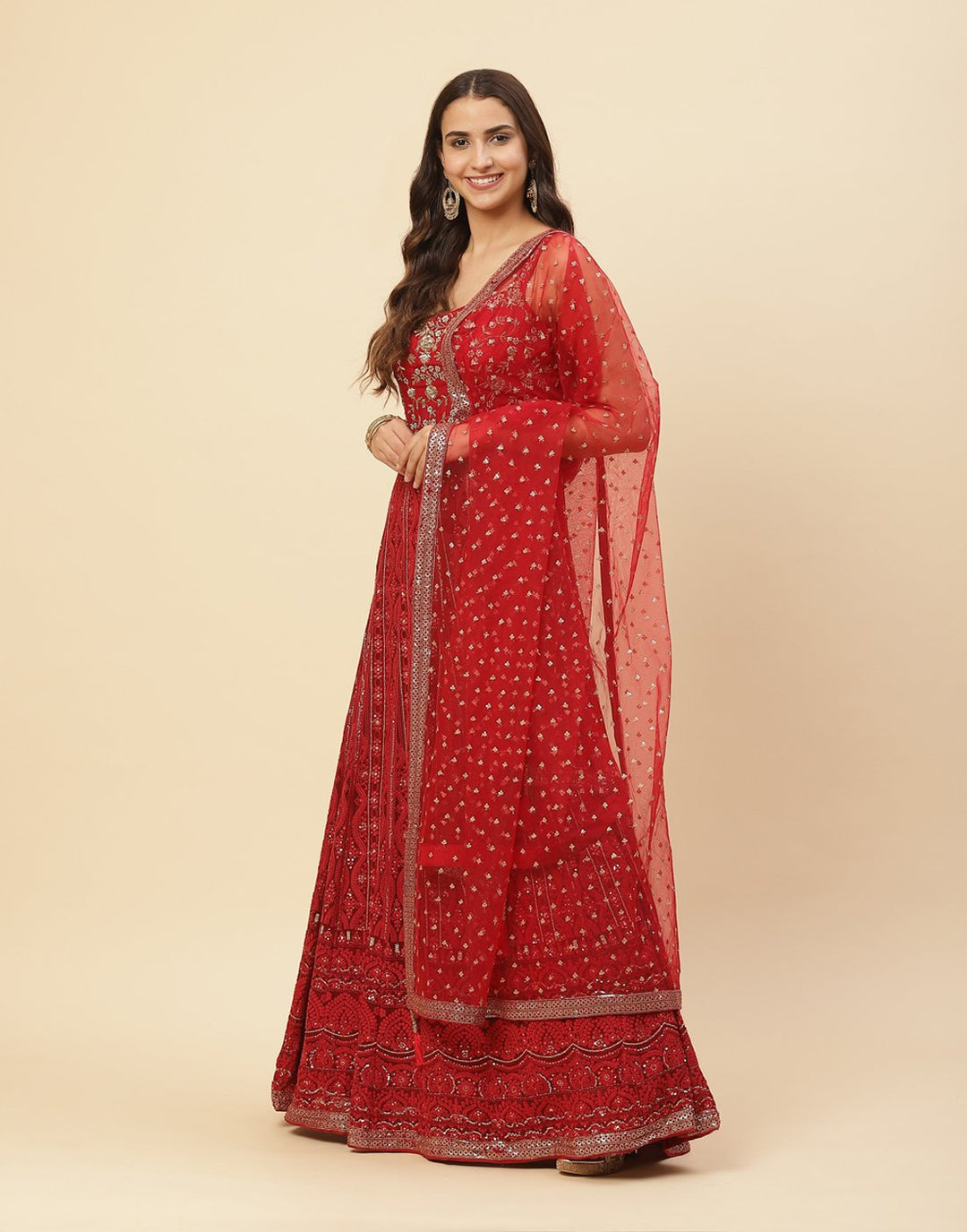 Embroidered Anarakli Salwar Kameez Stitched Suit With Net Dupatta
