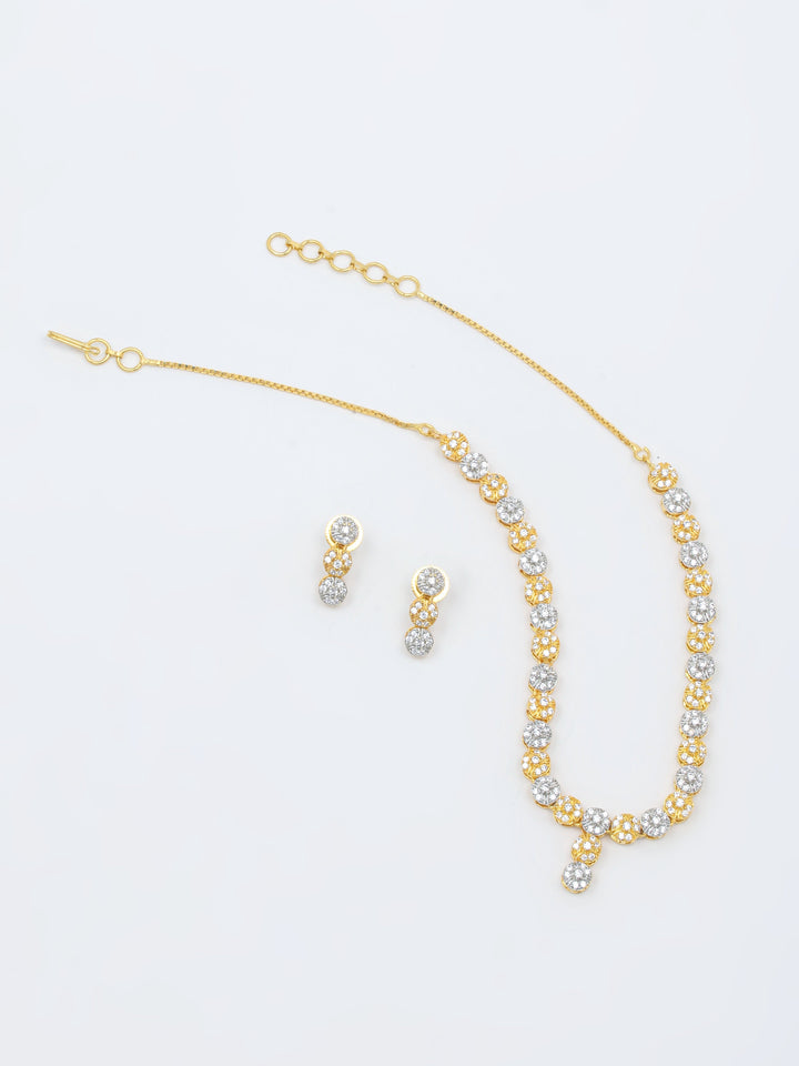 Golden &amp; White Stones Necklace Set