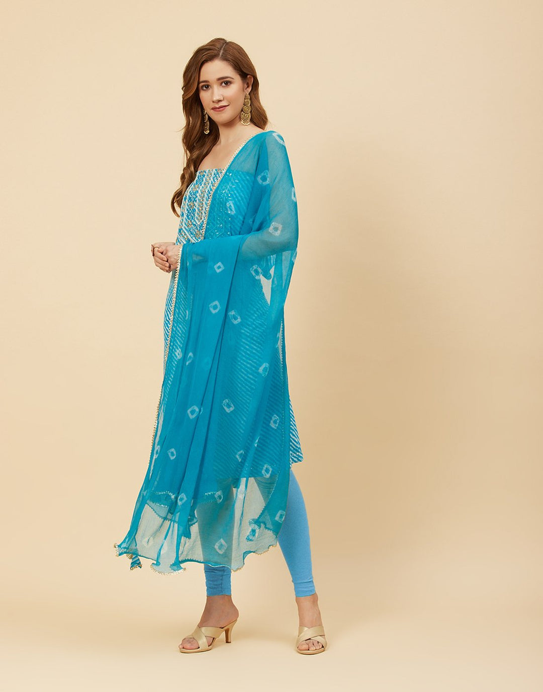 Embroidered Cotton Suit Piece With Chiffon Dupatta