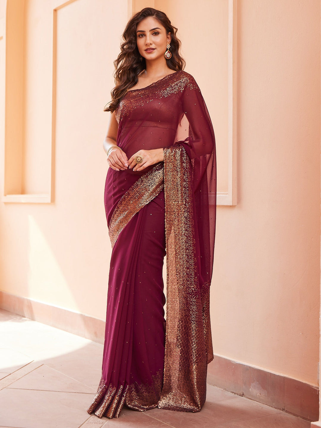 Sequin Georgette Embroidered Saree
