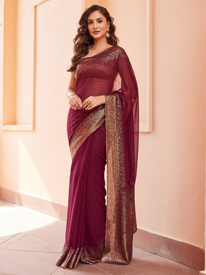 Sequin Georgette Embroidered Saree