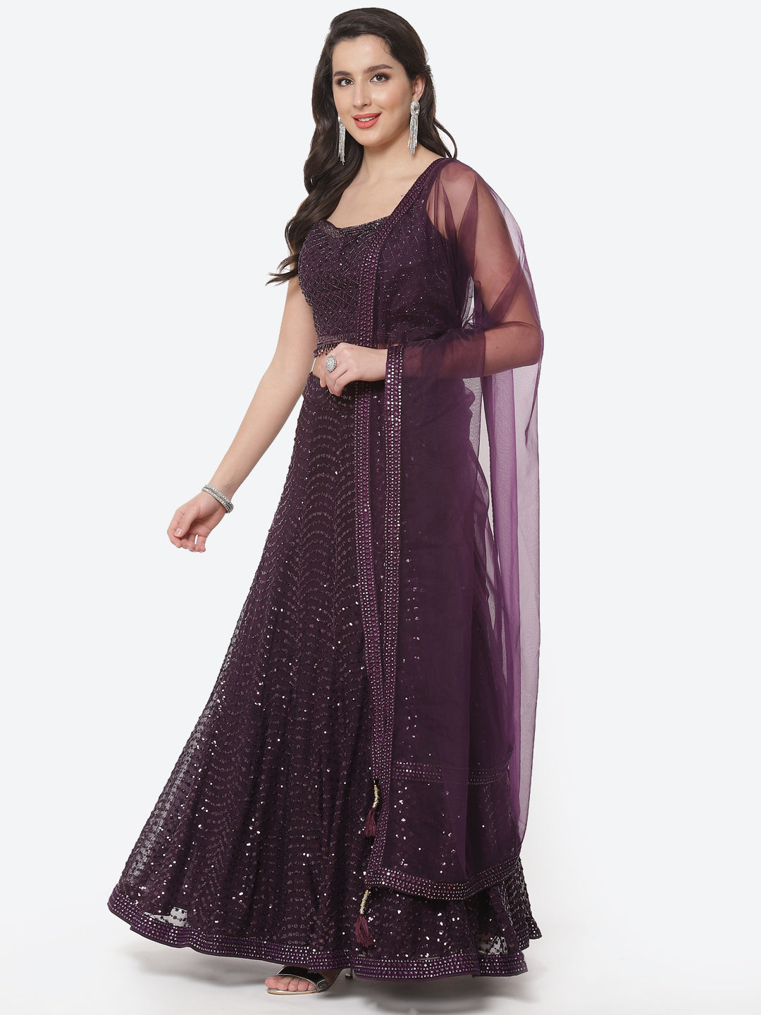 Sequin Net Lehenga Choli With Tassels Dupatta