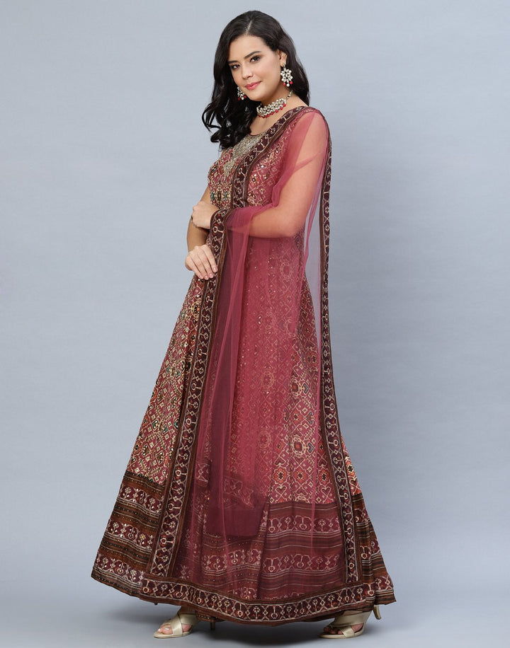 Wine Anarkali Salwar Kameez Stitched Suit