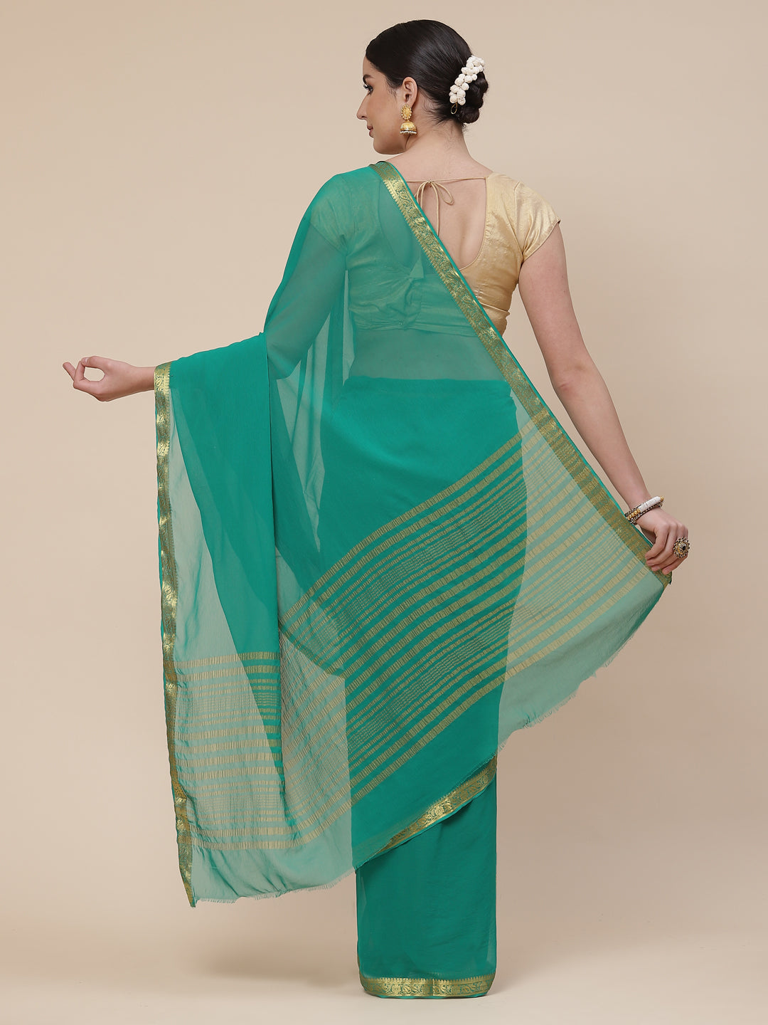 Piped Border Chiffon Plain Saree