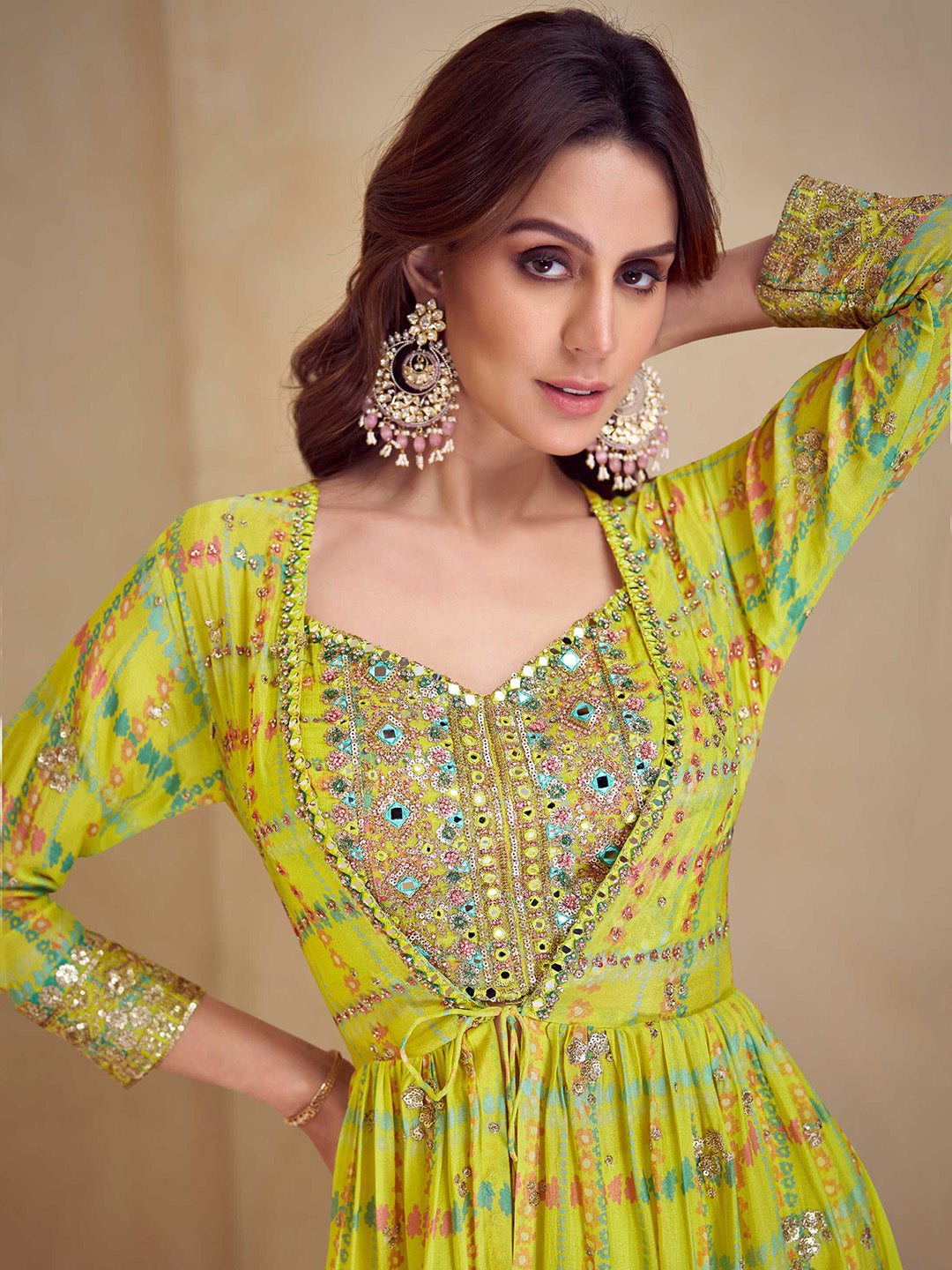Embroidered Chinnon Silk Straight Choli &amp; Skirt With Jacket