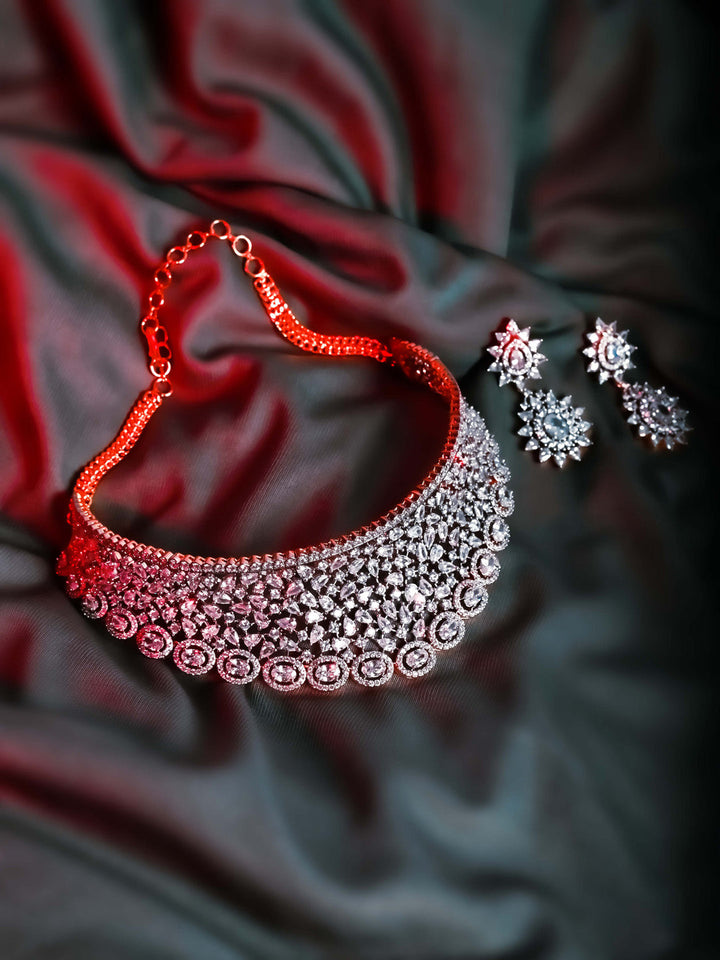 Silver AD Necklace Set With Earrings