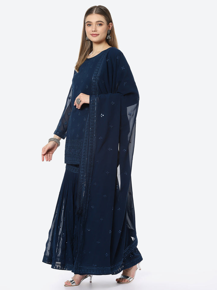 Resham Booti Georgette Kurta With Garara &amp; Georgette Dupatta