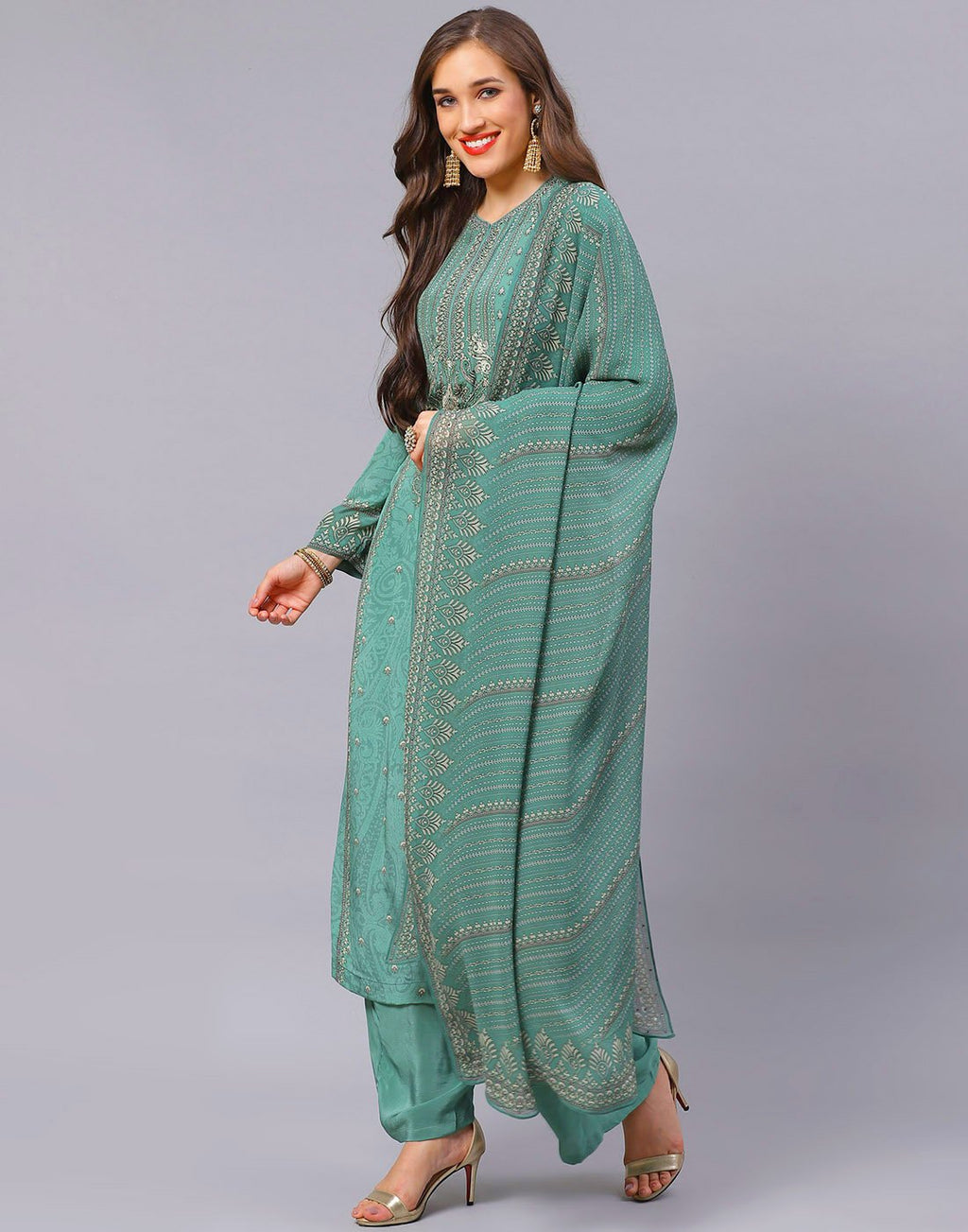 Aqua Green and Pink Salwar Kameez