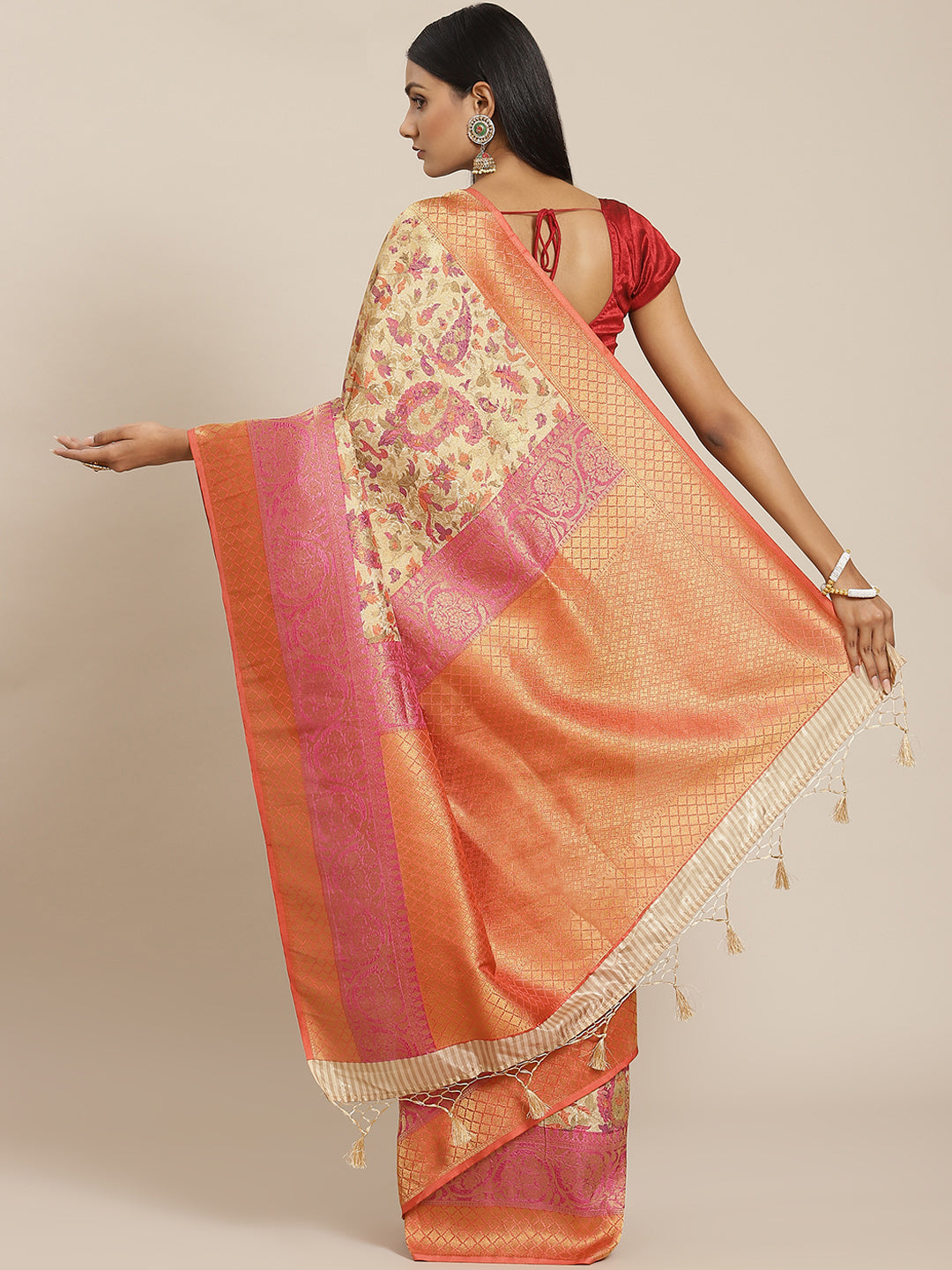 Printed Banarasi Pallu Border Art Handloom Woven Saree