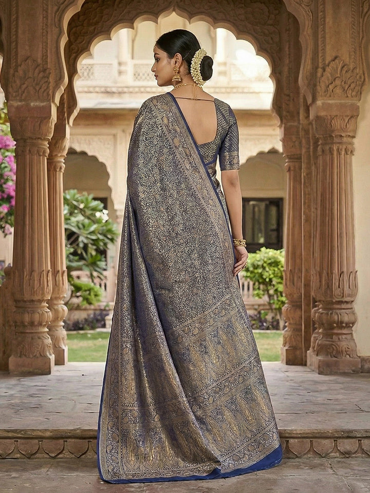 Navy Blue Woven Design Satan Resham Banarasi Saree