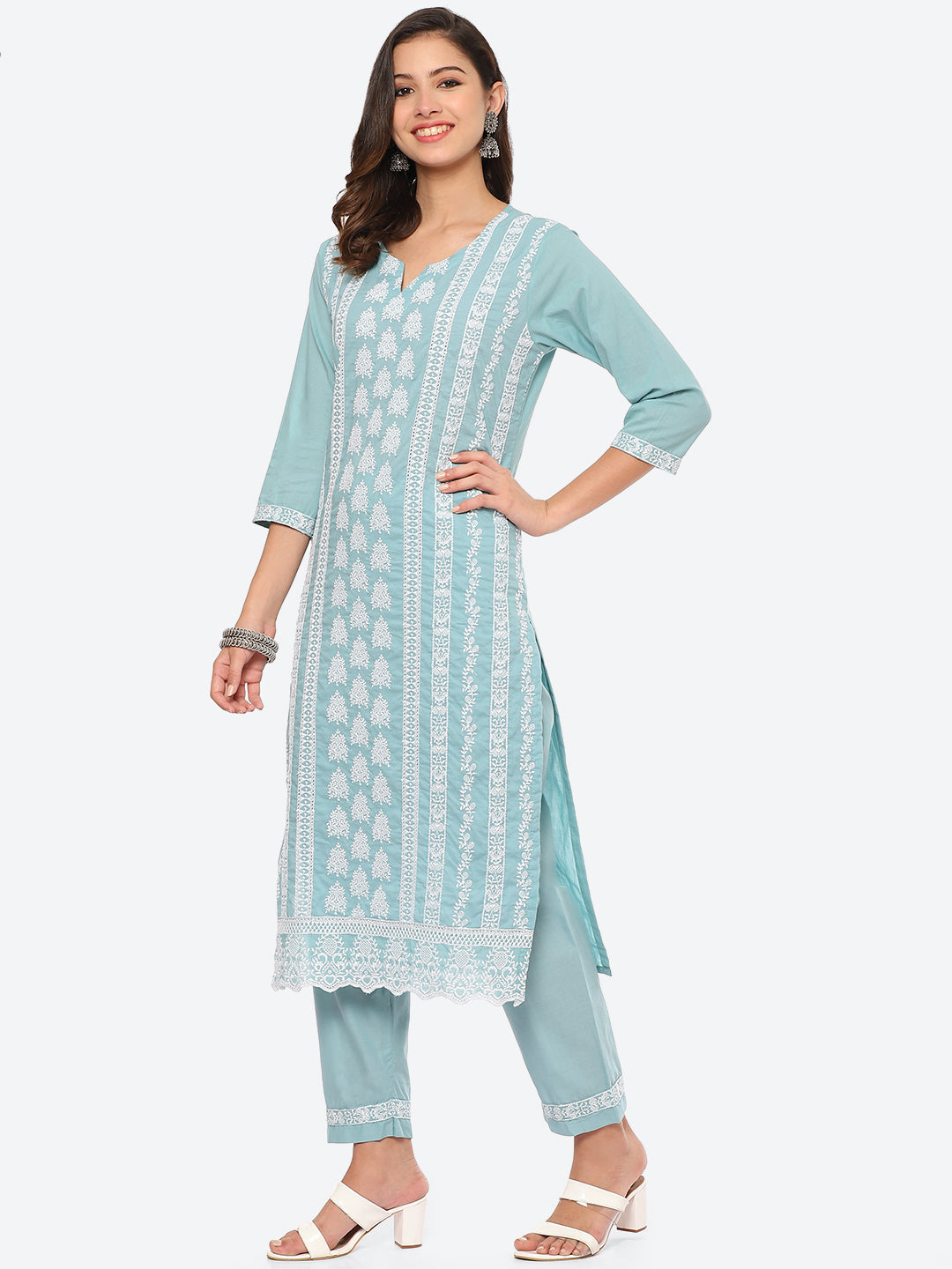 Thread Embroidered Cotton Kurta With Pant