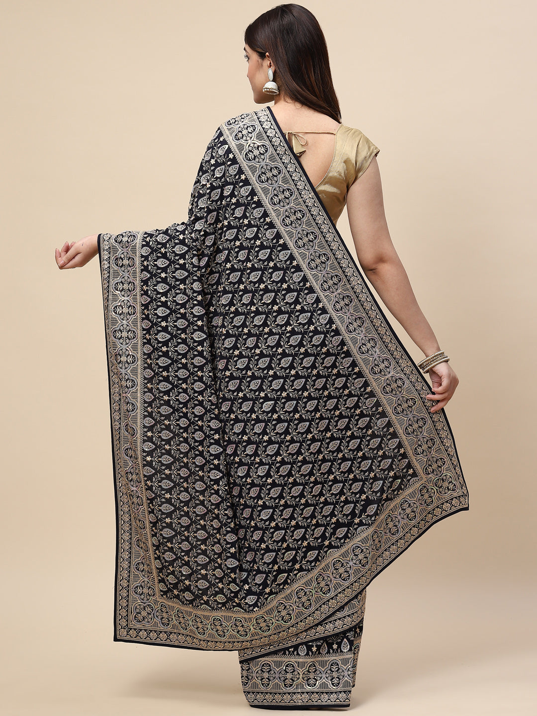 Sequin Embroidered Crepe Saree