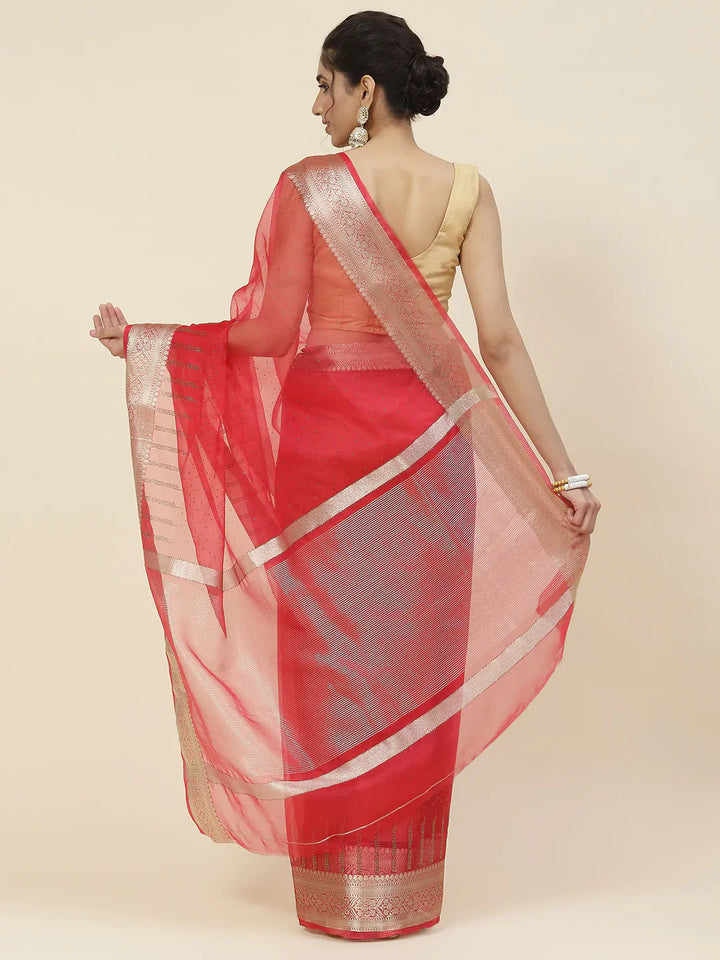 Stone Work Organza Plain Saree