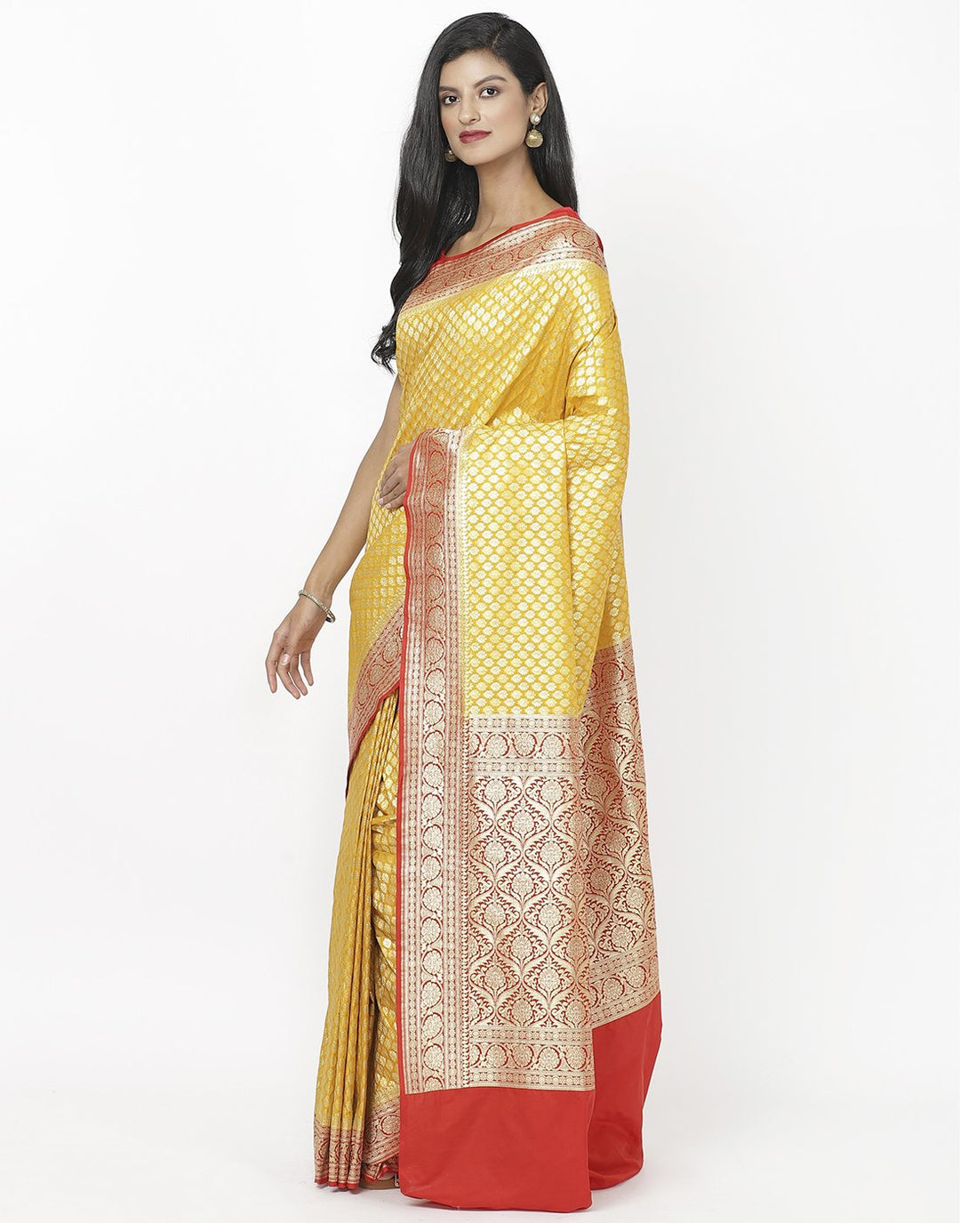 Mustard Banarasi Woven Saree