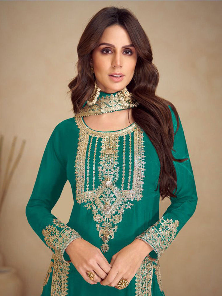 Embroidered Chinon Kurta With Pant &amp; Dupatta