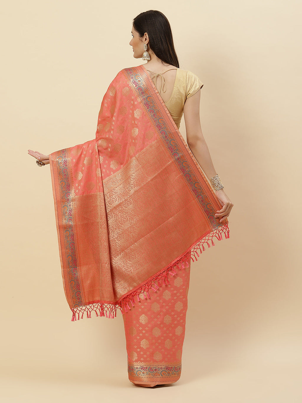 Zari Border Booti Cotton Woven Saree