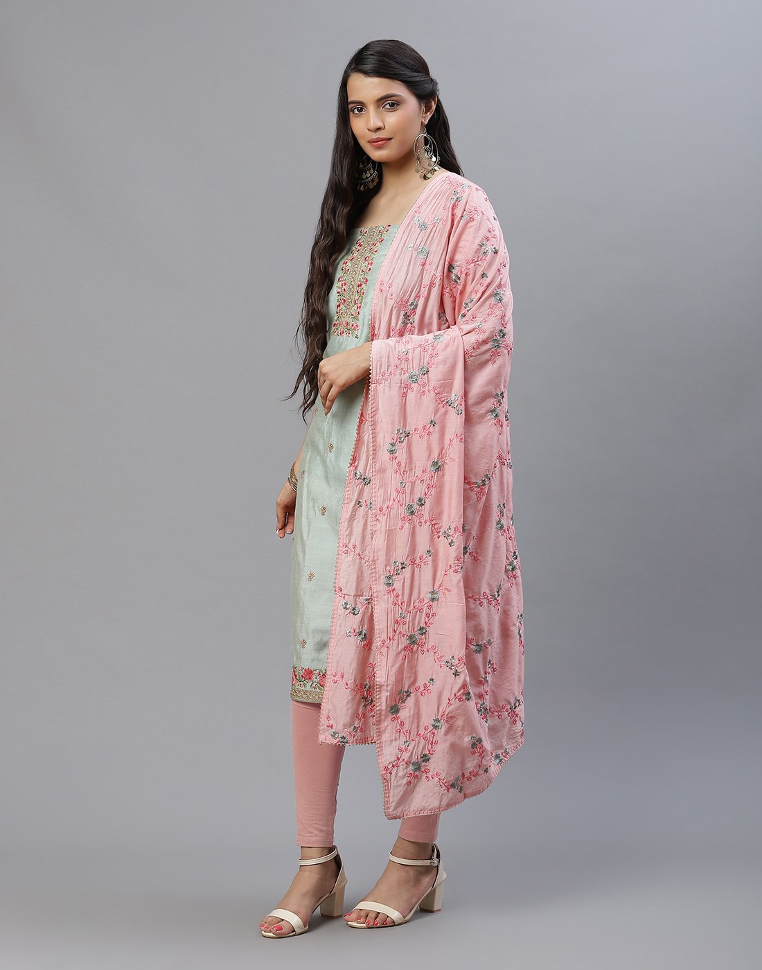Embroidered Chanderi Suit Piece With Dupatta