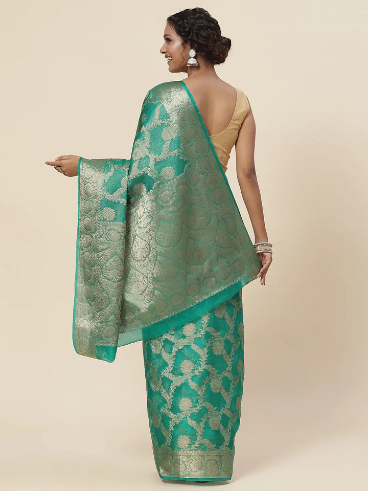 Floral Zari Jaal Organza Plain Saree