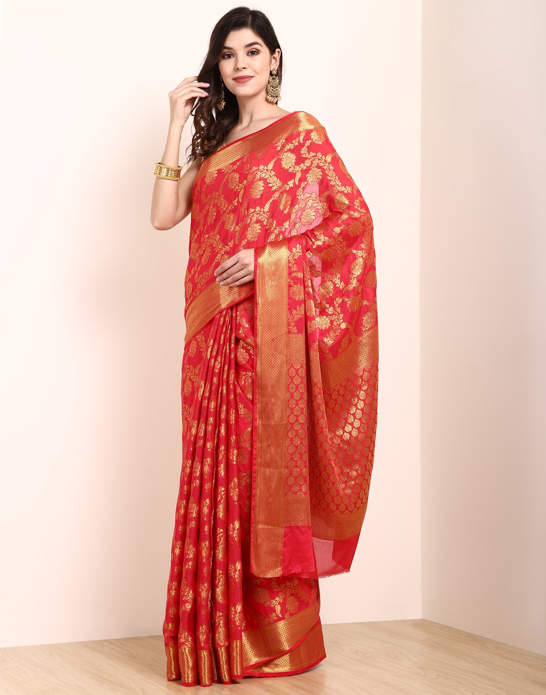 Hot Pink Art Crepe Saree
