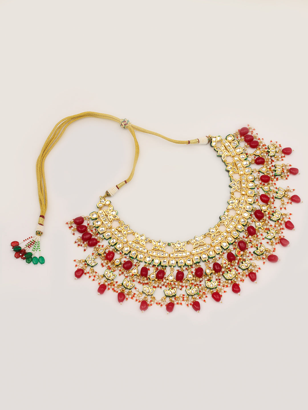 Kundan Work Necklace Set With Earring &amp; Mang Tika