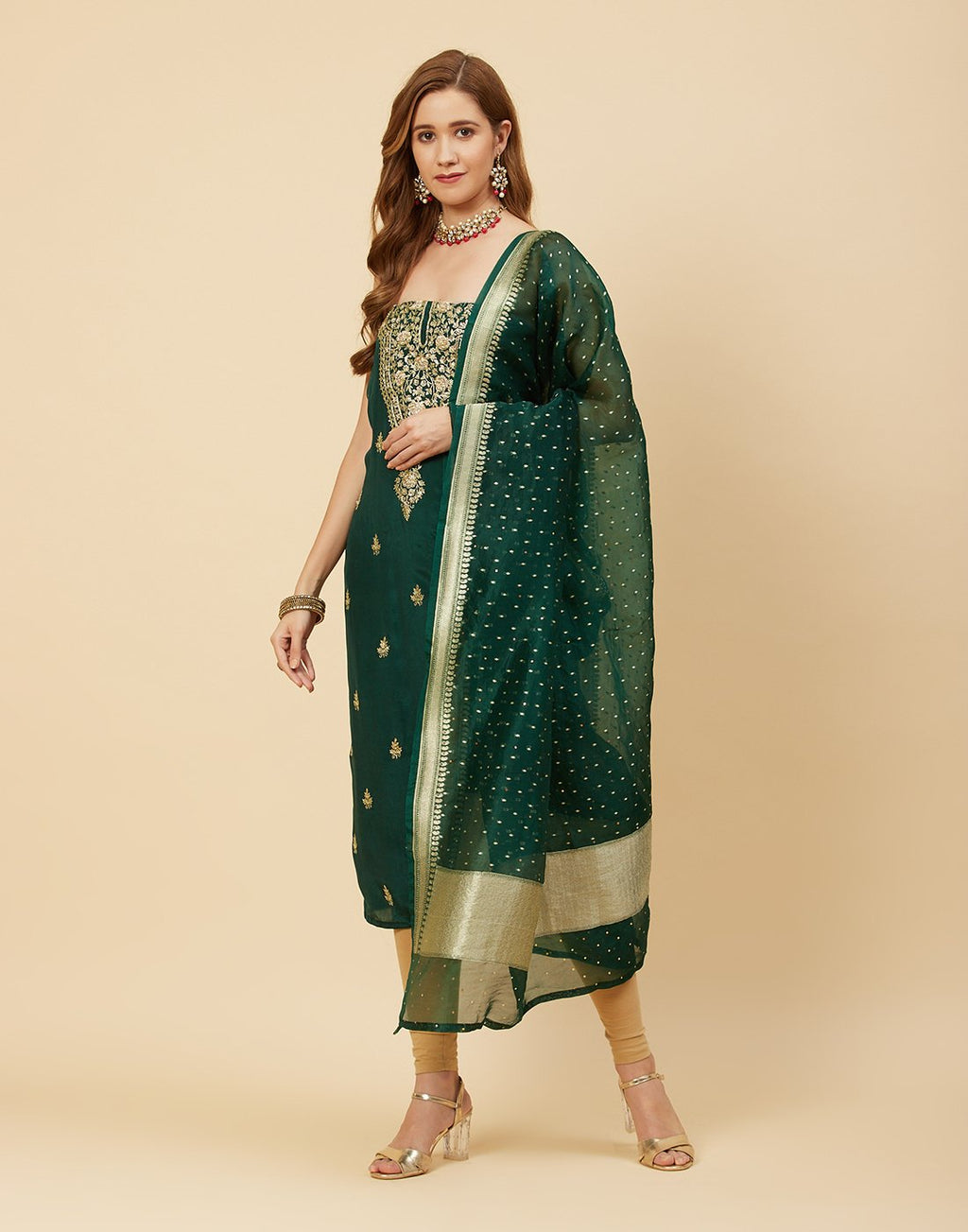 Embroidered Organza Suit Piece With Crepe Dupatta