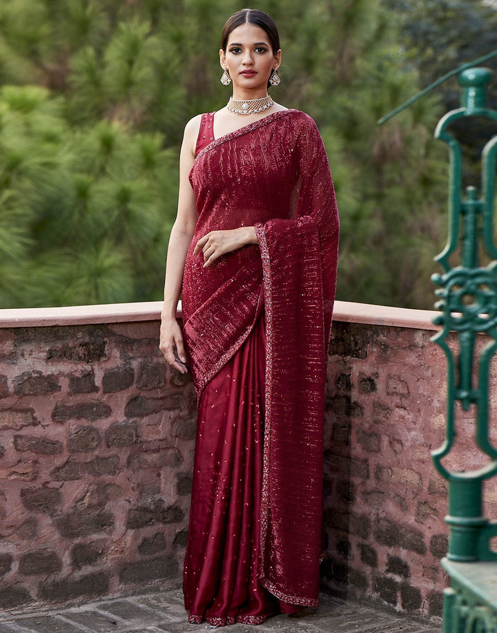 MBZ Meena Bazaar-Satin Silk Saree With Sequence Work