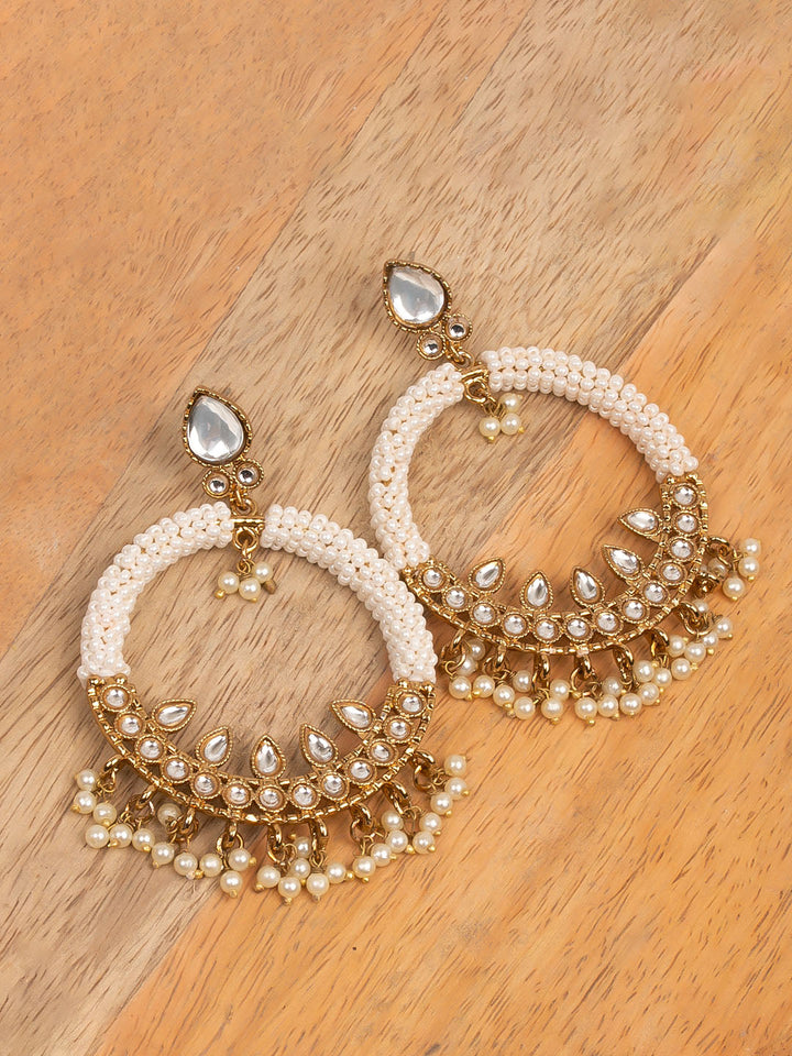 Golden &amp; White Pearl Polki Earrings