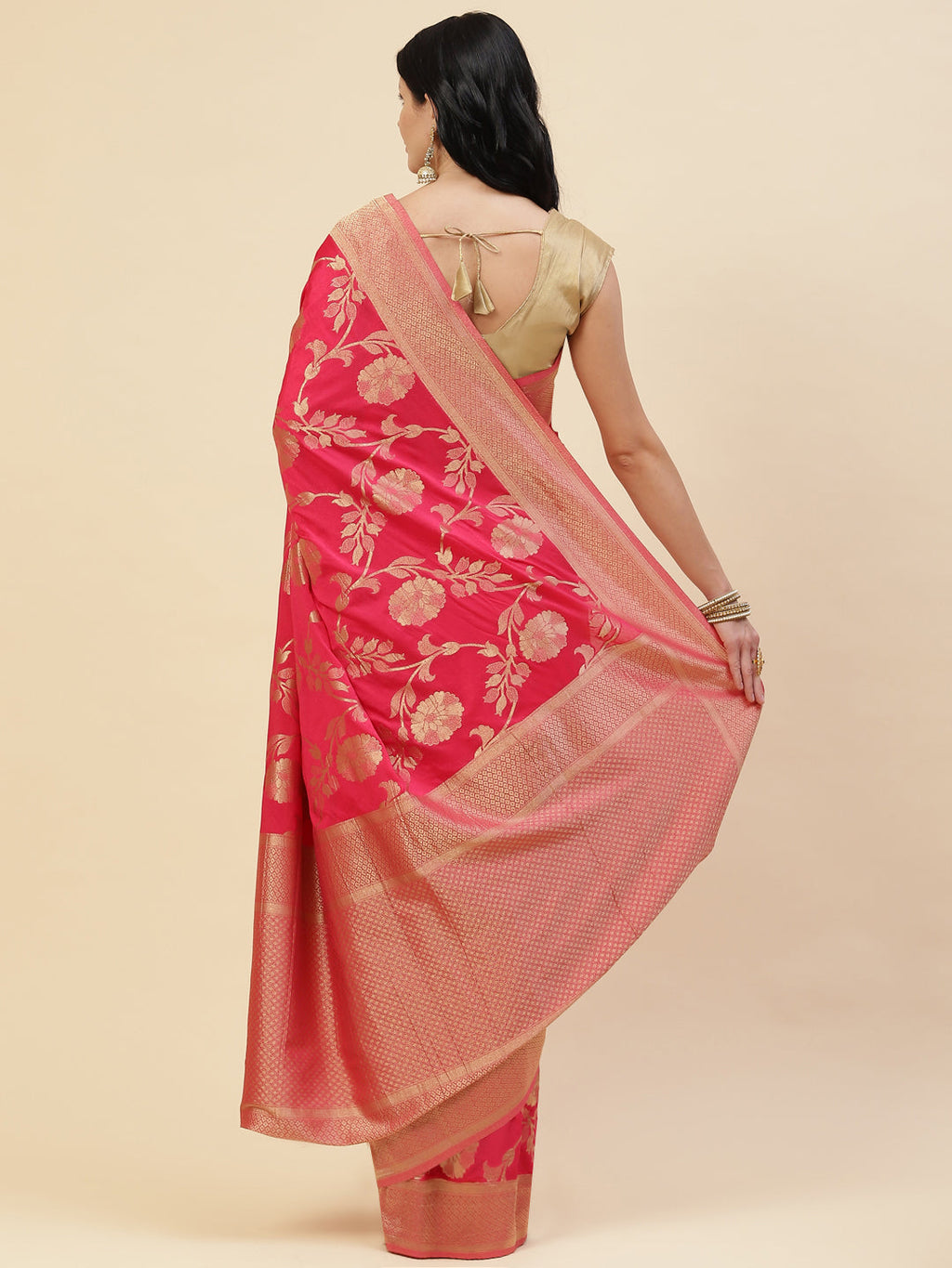 Floral Zari Jaal Crepe Plain Saree
