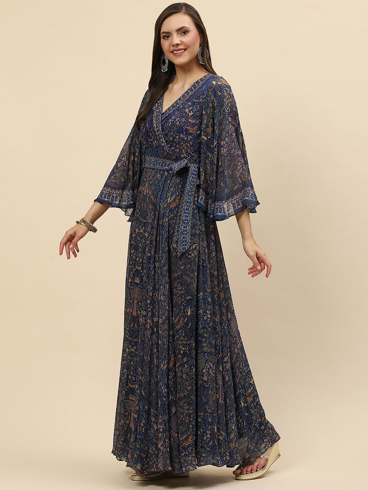 Digital Printed Crepe Gown Dress