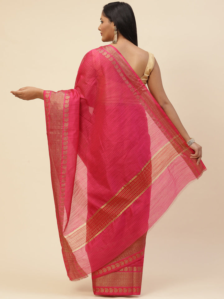 Plain Zari Border Cotton Woven Saree