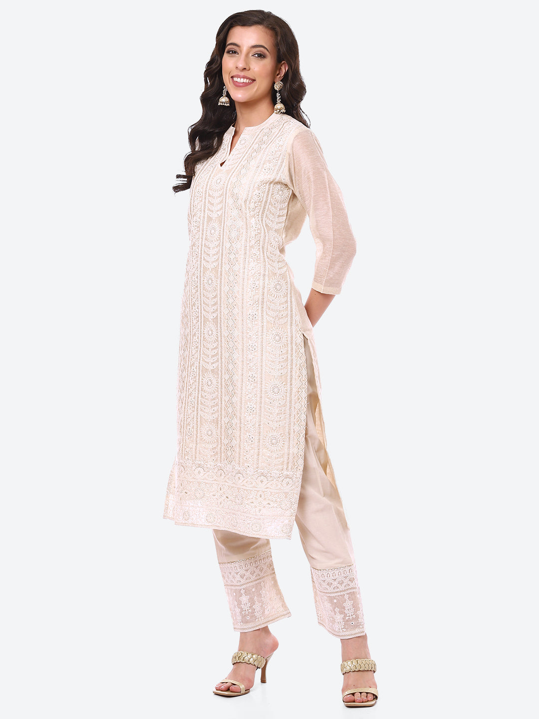 Zari Embroidered Cotton Kurta With Pant