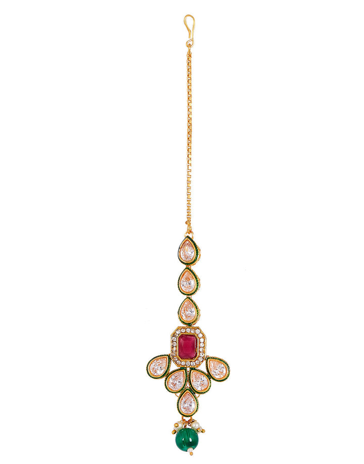 Kundan Work Necklace Set With Earring &amp; Mang Tika