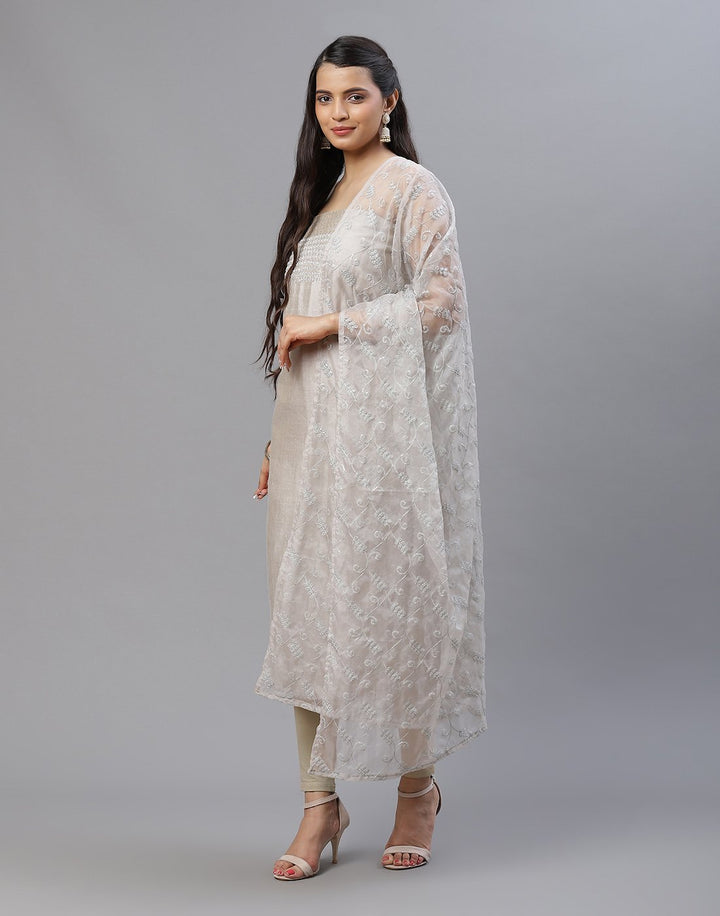 Embroidered Chanderi Suit Piece With Organza Dupatta