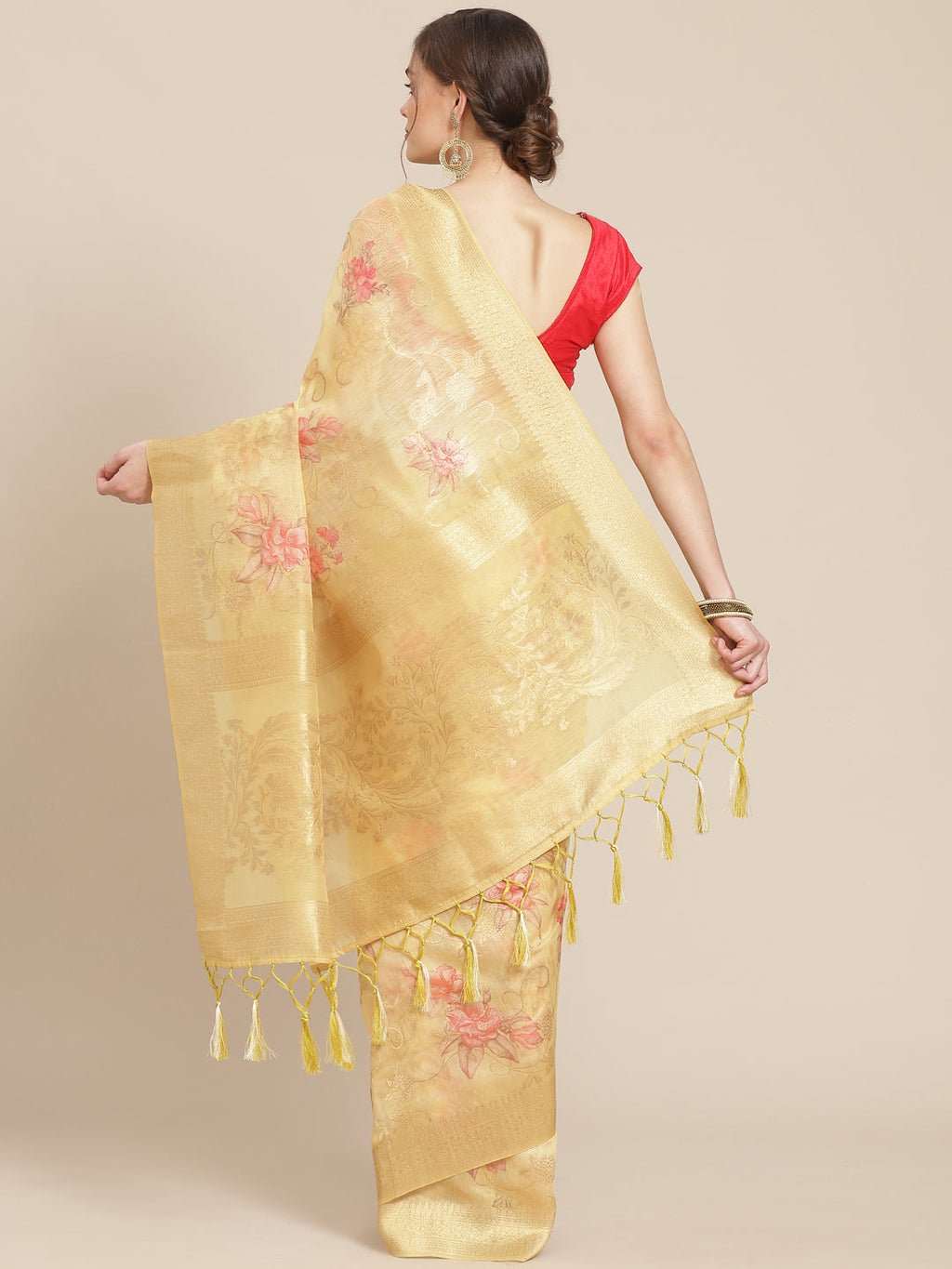 Digital Floral Printed Banarasi Pallu Cotton Chanderi Saree