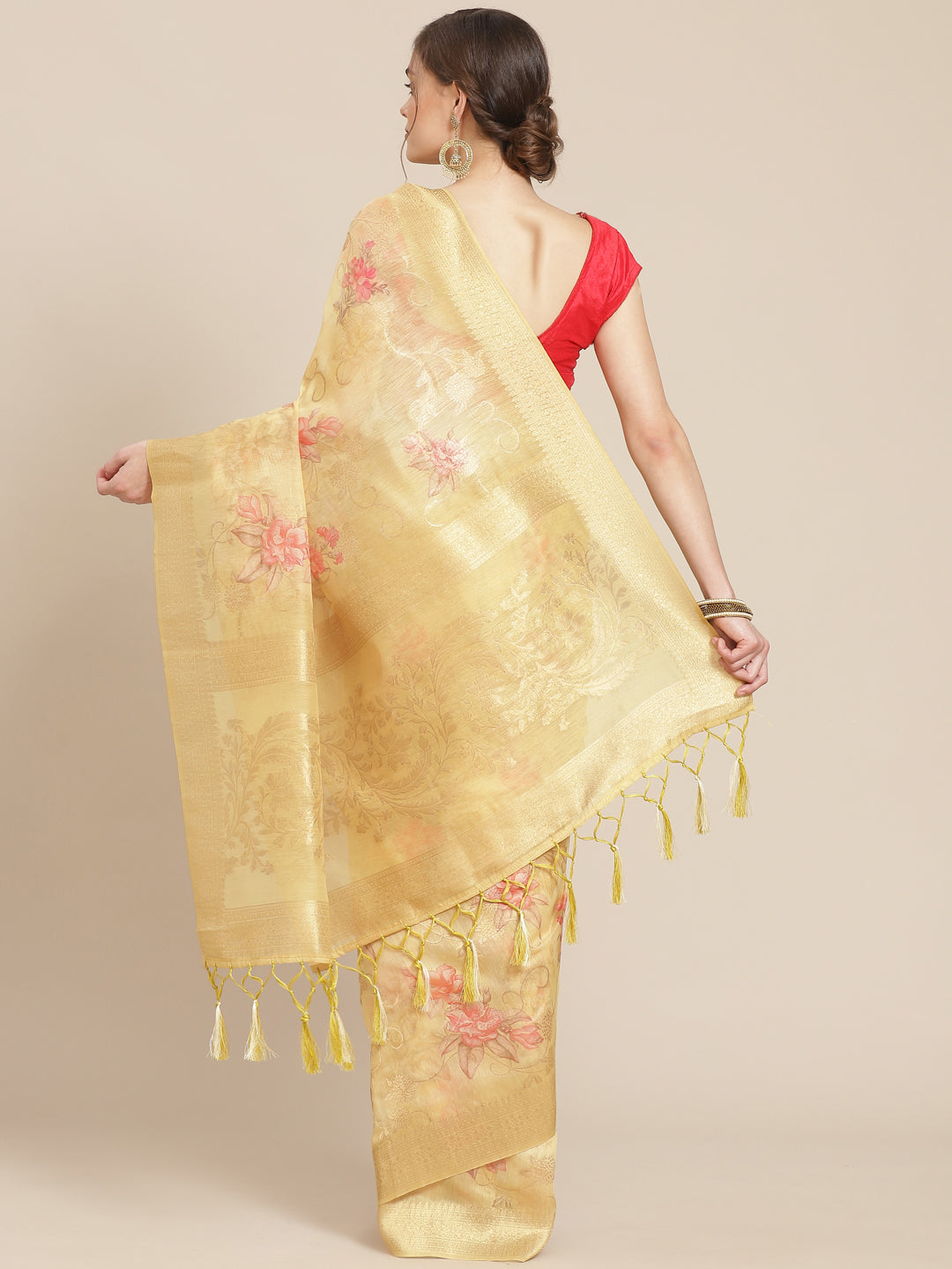 Digital Floral Printed Banarasi Pallu Cotton Chanderi Saree