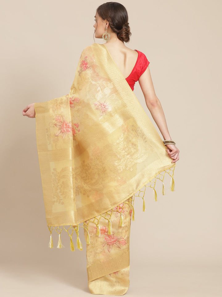 Digital Floral Printed Banarasi Pallu Cotton Chanderi Saree