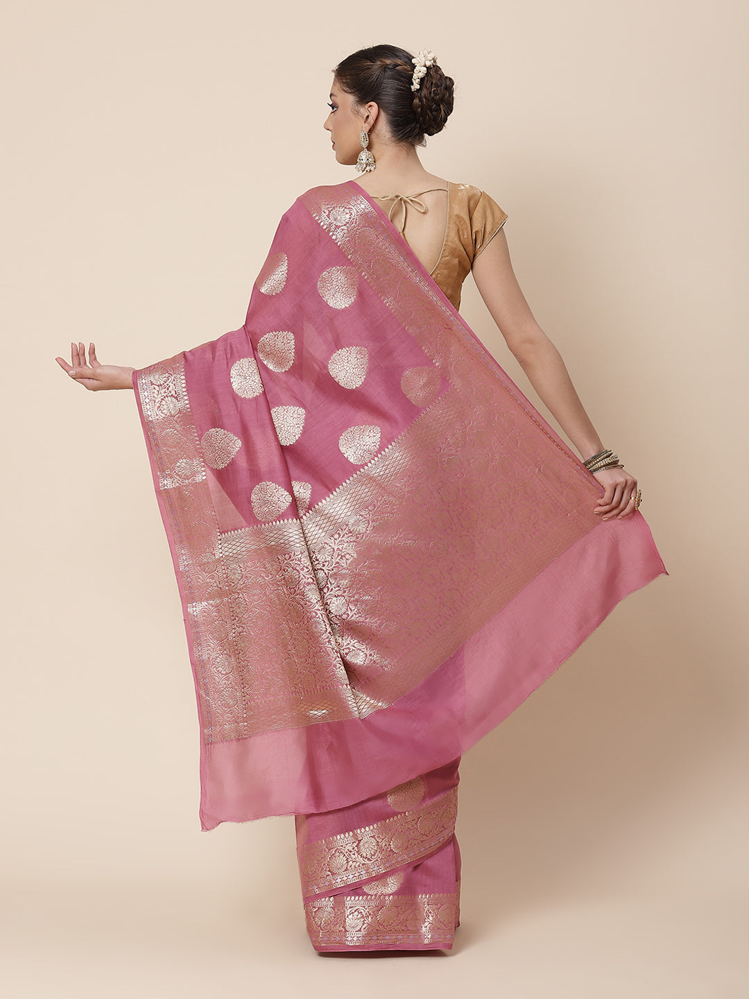 Zari Border Booti Cotton Woven Saree