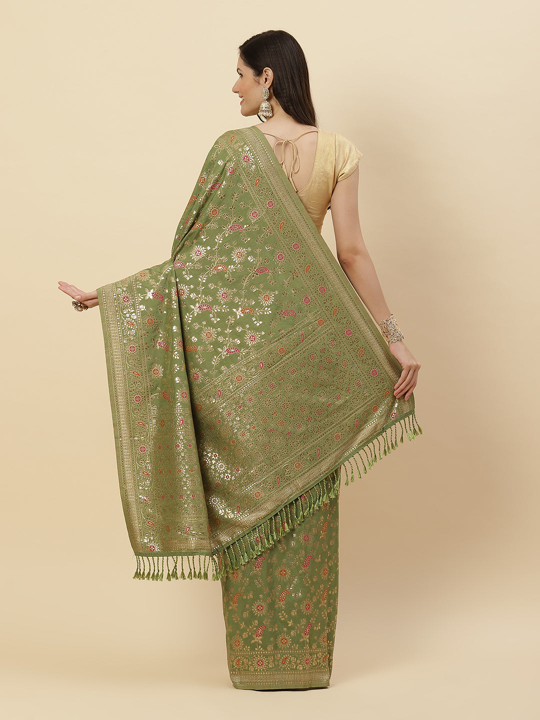 Gota Work Banarasi Woven Saree